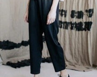 High-waisted elegant  pants black Tencel lyocell trousers PARI