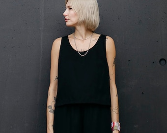 Black Tencel summer shirt cropped tank top BAJA