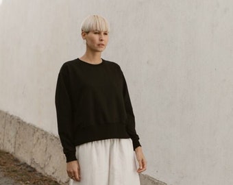 Black cotton cropped minimalistic sweatshirt QUITO