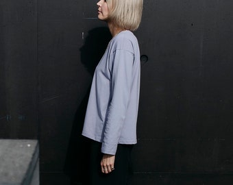 Chemise oversize à manches longues en coton gris lilas minimaliste MORNING