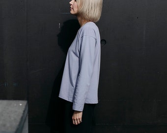 Minimalistic gray lilac cotton longsleeve oversized shirt MORNING