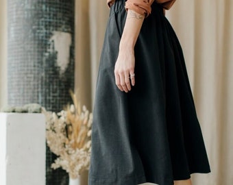 Minimalistic charcoal black midi cotton and lyocell skirt BETI