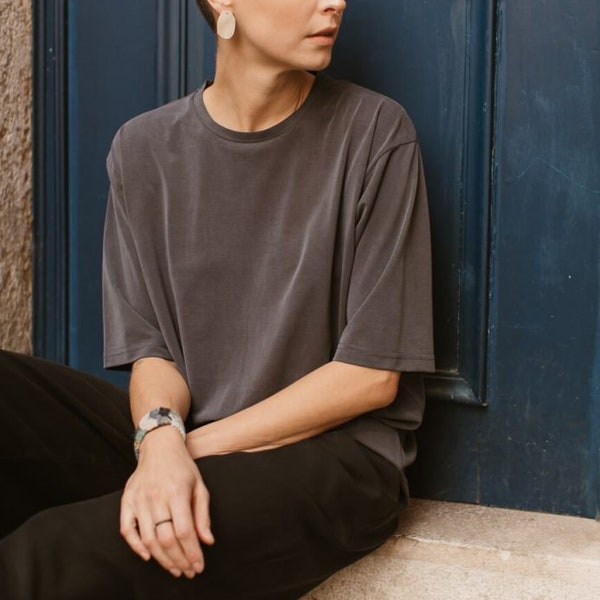 Modern minimalistic graphite modal ovesized t-shirt