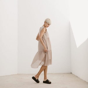 Delicate elegant minimalistic beige silk and cotton cloud summer dress sundress