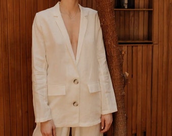 Lin blanc élégant oversize veste robe matière naturelle costume minimaliste moderne