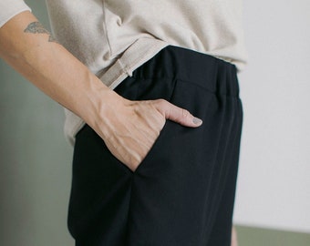 High-waisted elegant pants black wool trousers PARI