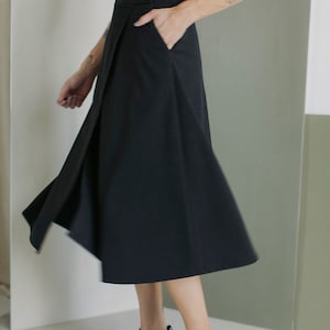 Minimalistic charcoal black midi cotton and lyocell wrap skirt TWILL