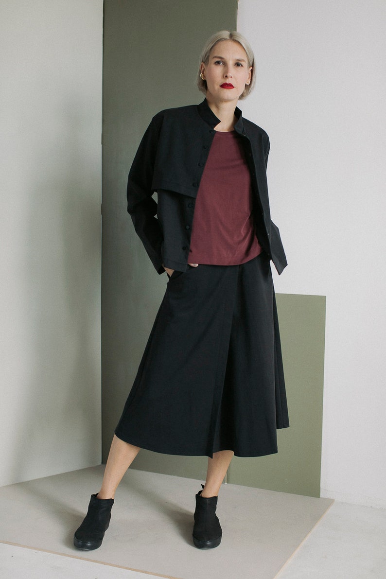 Minimalista carbón negro midi algodón y falda envolvente lyocell TWILL imagen 6
