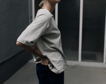 T-shirt oversize minimaliste en coton noir et blanc à rayures ANA