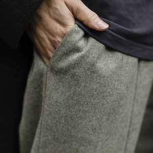 Minimalistic linear green woolen trousers LISBOA image 5