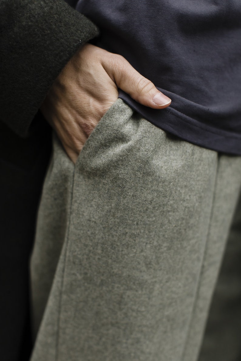 Minimalistic linear green woolen trousers LISBOA image 5