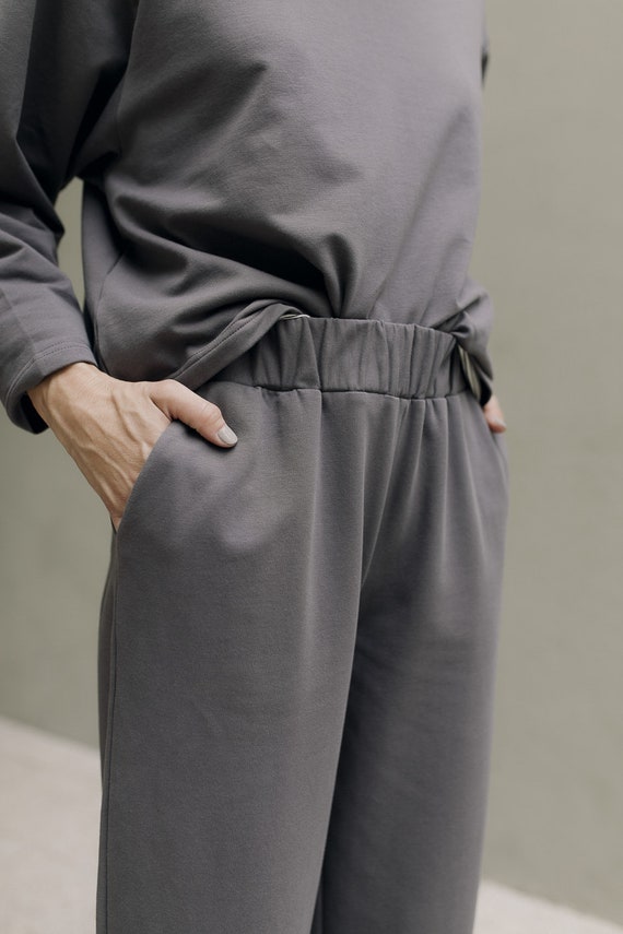 Steel Gray Cotton Oversized Baggy Wide Tracksuit Pants