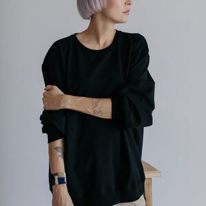 Black cotton oversized long comfortable sweatshirt short sweatshirt dress SATURDAY image 1
