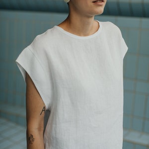 White linen simple oversized minimalistic summer top image 2