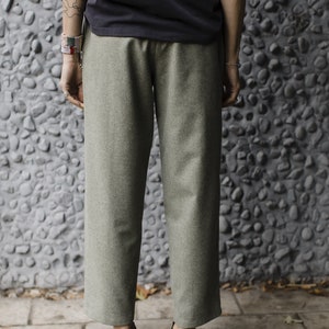 Minimalistic linear green woolen trousers LISBOA image 8