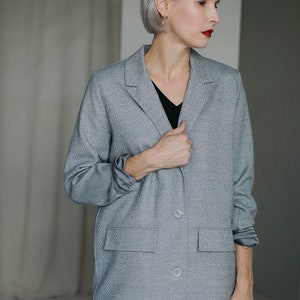 Gray minimalistic woollen jacket natural suit comfortable modern office style OXI zdjęcie 3