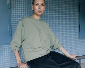Olive green cotton sweatshirt oversized with bat sleeve TERE