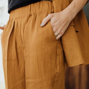 Bright orange mustard yellow linen minimalistic elegant summer pants comfortable suit trousers TWO/NIGHT image 4