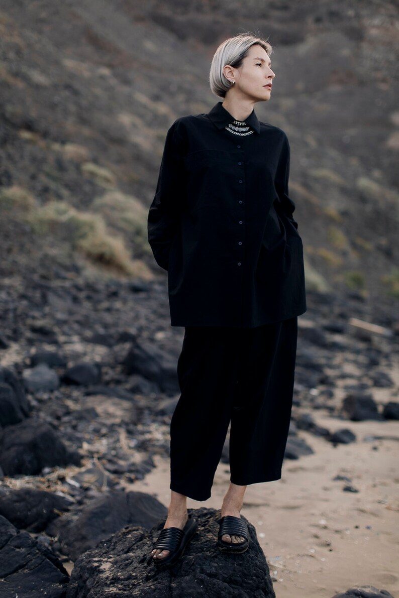 Pantalón culotte minimalista algodón negro fluido verano OSAKA imagen 2