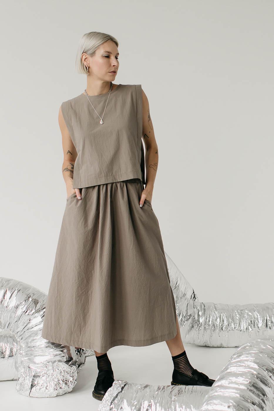 【SOMEWHEREBUTTER】韓国人気◆Penny Cotton Midi Skirt タイト Nike Chill Knit Slim Ribbed Midi Skirt Womens - Lt Orewood Brn