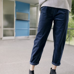 High waisted navy cotton corduroy pants HI COMFY image 9