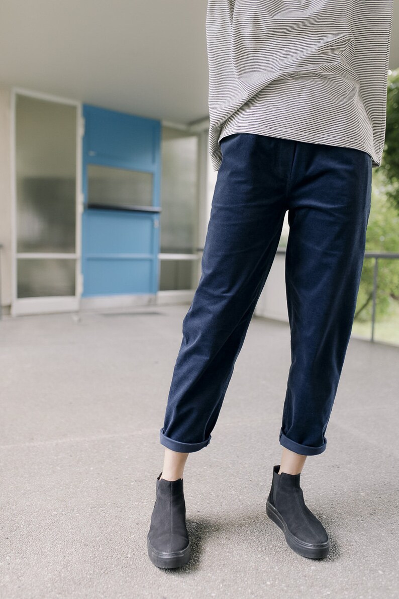 High waisted navy cotton corduroy pants HI COMFY image 9