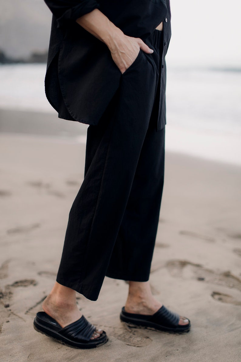 Pantalón culotte minimalista algodón negro fluido verano OSAKA imagen 3