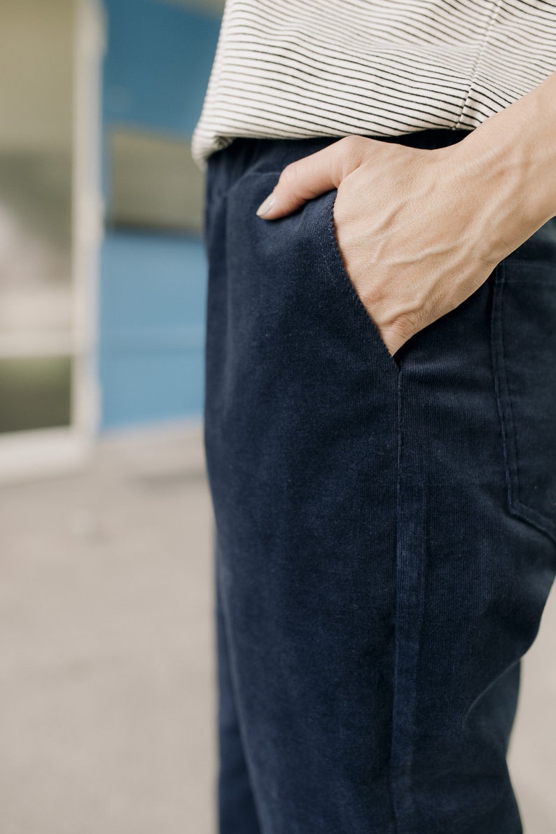 High waisted navy cotton corduroy pants HI COMFY image 8