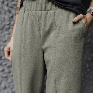 Minimalistic linear green woolen trousers LISBOA image 4