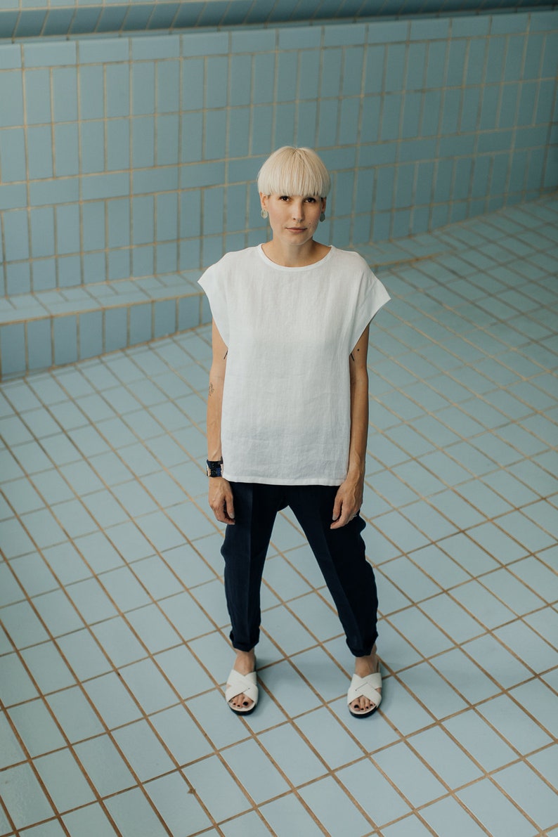 White linen simple oversized minimalistic summer top image 4