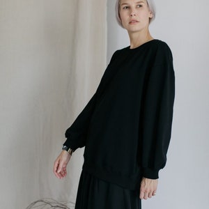 Black cotton oversized long comfortable sweatshirt short sweatshirt dress SATURDAY image 3