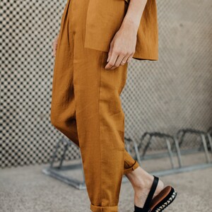 Bright orange mustard yellow linen minimalistic elegant summer pants comfortable suit trousers TWO/NIGHT image 6