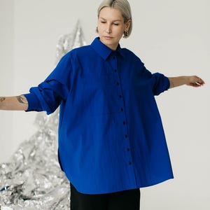 Casual minimalistic oversized cobalt blue cotton longsleeve button up FLORIDA
