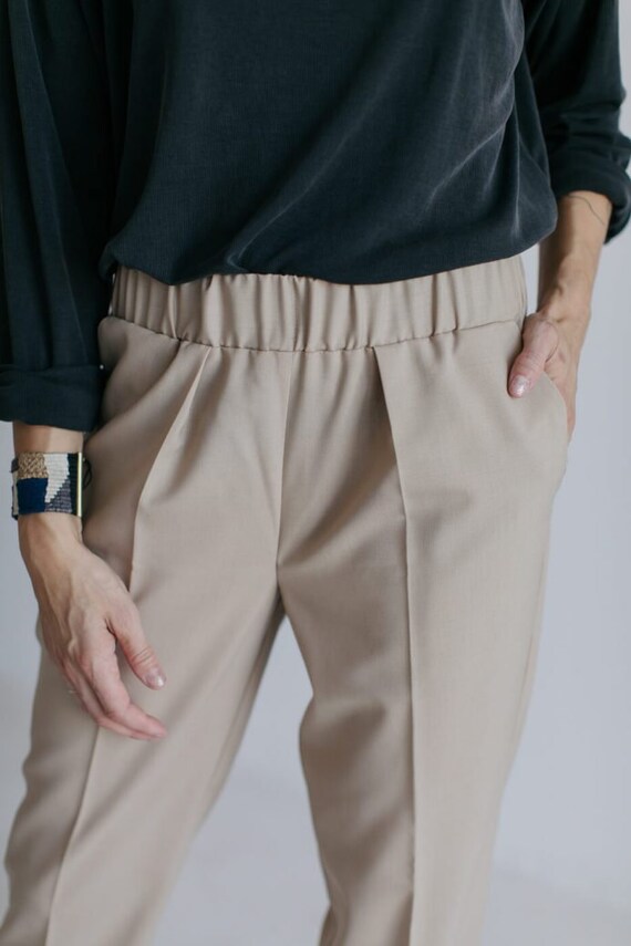 Beige Wool Minimalistic Elegant Pants 