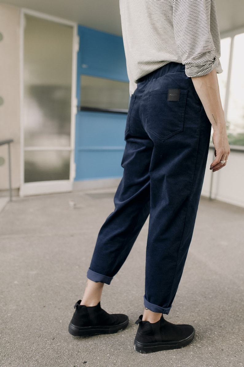 High waisted navy cotton corduroy pants HI COMFY image 4