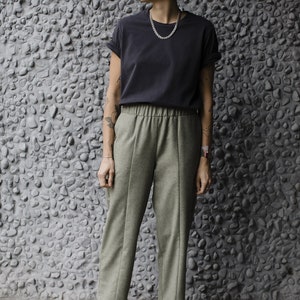 Minimalistic linear green woolen trousers LISBOA image 9