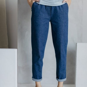 Minimaliste skinny classique jeans en coton bleu taille élastique confortable et décontracté image 2