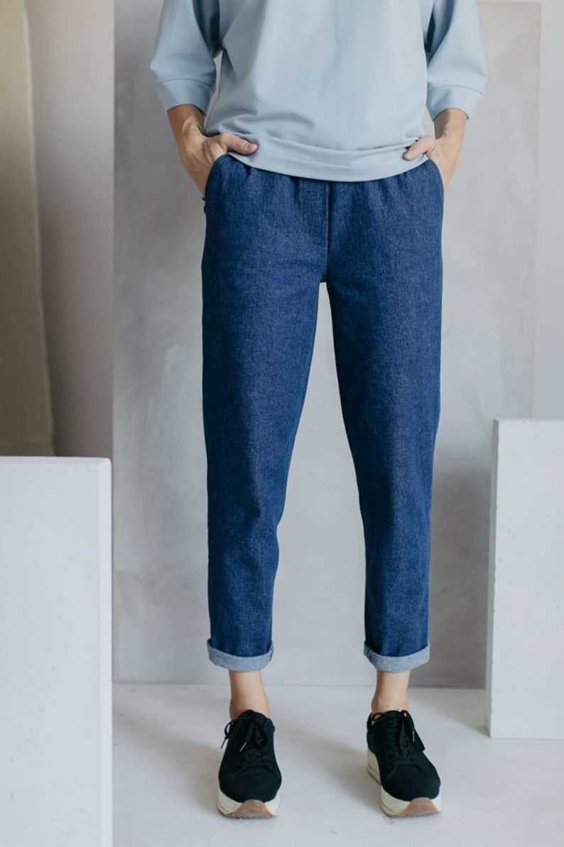 Minimaliste skinny classique jeans en coton bleu taille élastique confortable et décontracté image 2