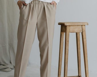 Beige wool minimalistic elegant pants comfortable woollen autumn winter suit trousers TWO/NIGHT