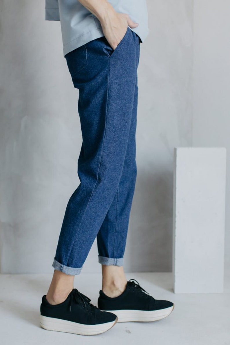 Minimaliste skinny classique jeans en coton bleu taille élastique confortable et décontracté image 3