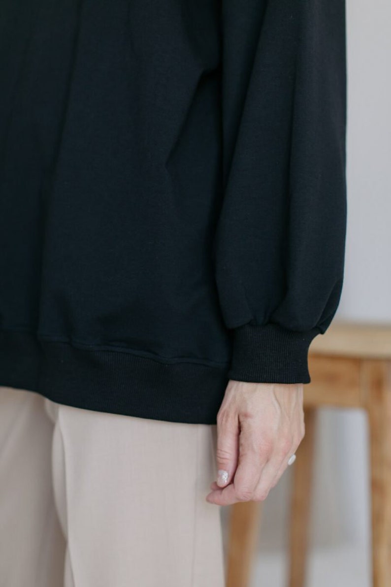Black cotton oversized long comfortable sweatshirt short sweatshirt dress SATURDAY image 2