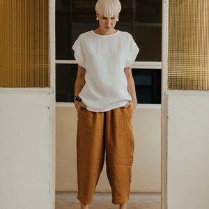 White linen simple oversized minimalistic summer top image 6