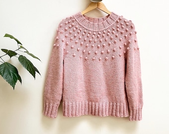 Rozā merīnvilnas mohēras un zīda dzijas džemperis - S izmērs