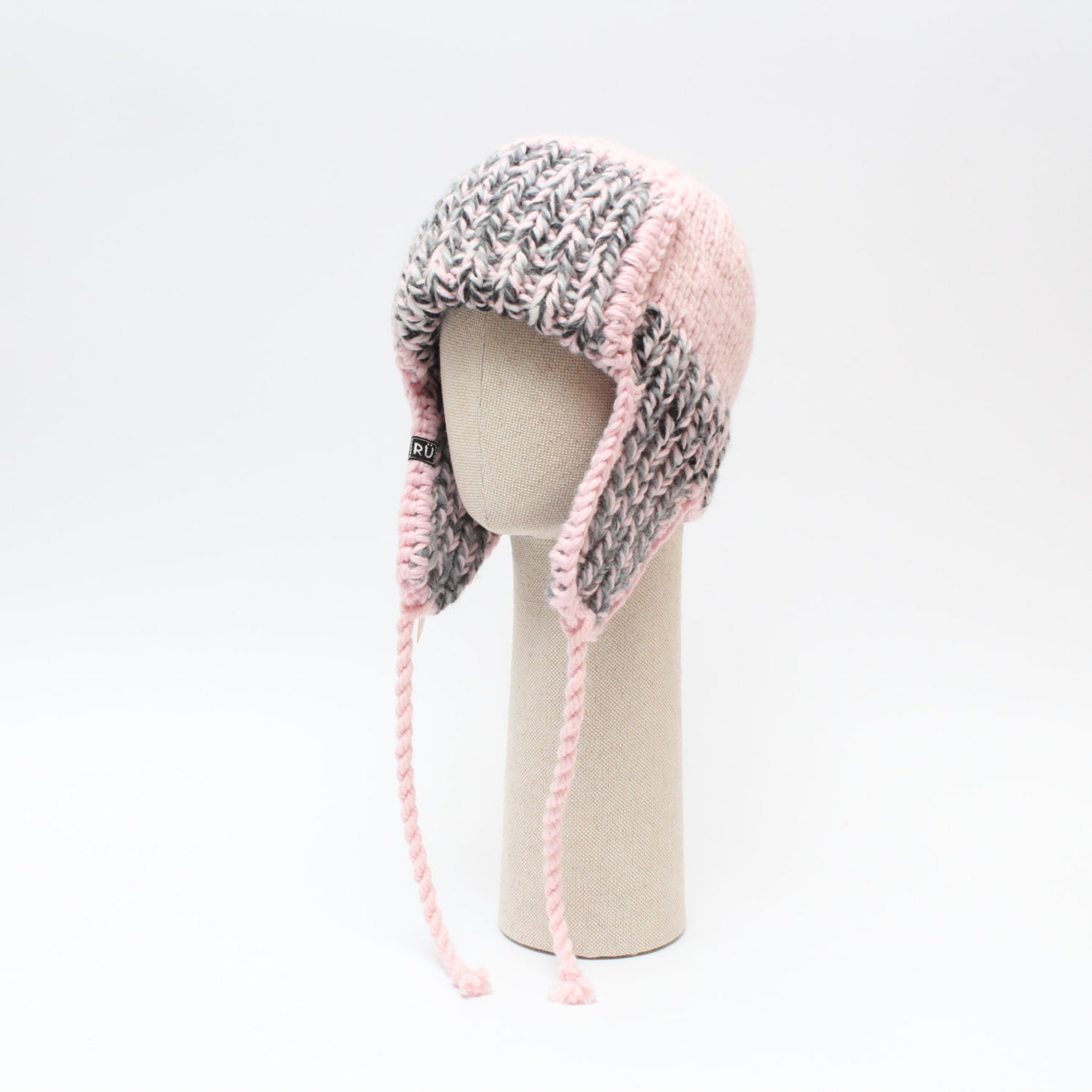PINK trapper hat / Women ear flap hat / Knitted chunky winter Etsy