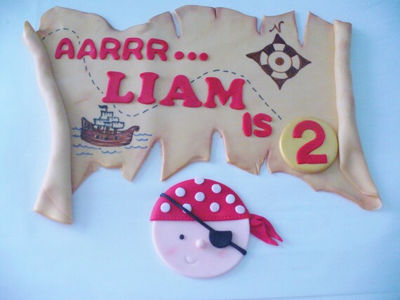 PIRATE TREASURE MAP Edible Fondant Cake Topper Set