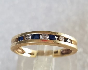 10Kt YG Diamond & Sapphire Ladies Channel Set Ring Princess Cut Ring Size 5 Gold Ring Gift For Her