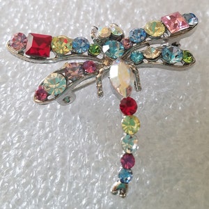 Vintage Colorful Dragonfly In Silver Tone Setting Insect Figurative Jewelry Brooch Nice Summer Accessory
