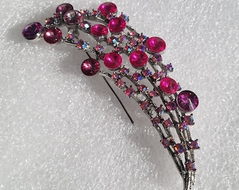 1950's Pink Fuchsia Ravioli & Aurora Borealis Stones Hollywood Glamour Floral Brooch
