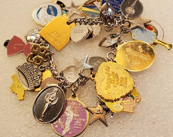 Vintage Beta Sigma Phi Sorority Charm Bracelet W/ 32 charms
