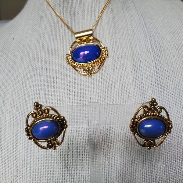 Vintage 3-Piece Gold Plated Art Nouveau Purple Cabochon Jewelry Set Gift For Her